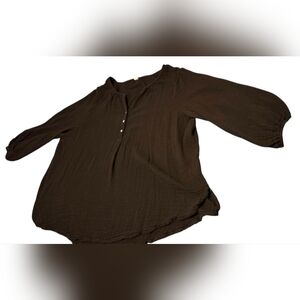 Old Navy Women's BLACK Split-Neck Crinkle Gauze Top Sz XXL Made India